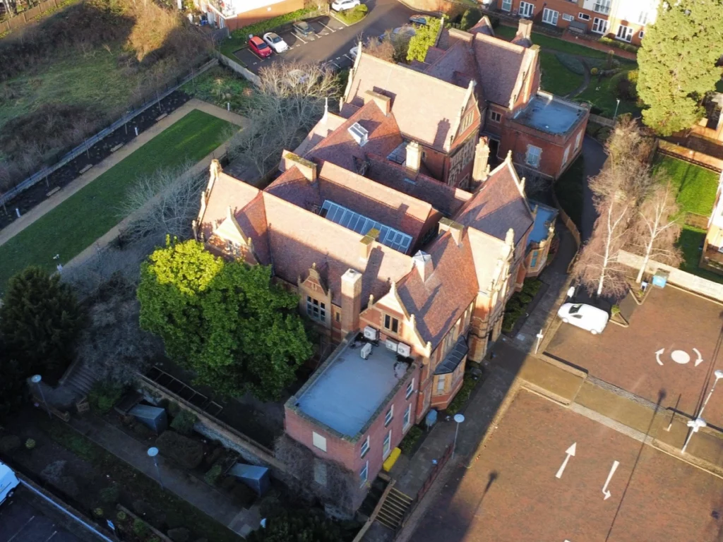 Aerial view of the school roof in Maidstone following the completed cleaning and treatment works